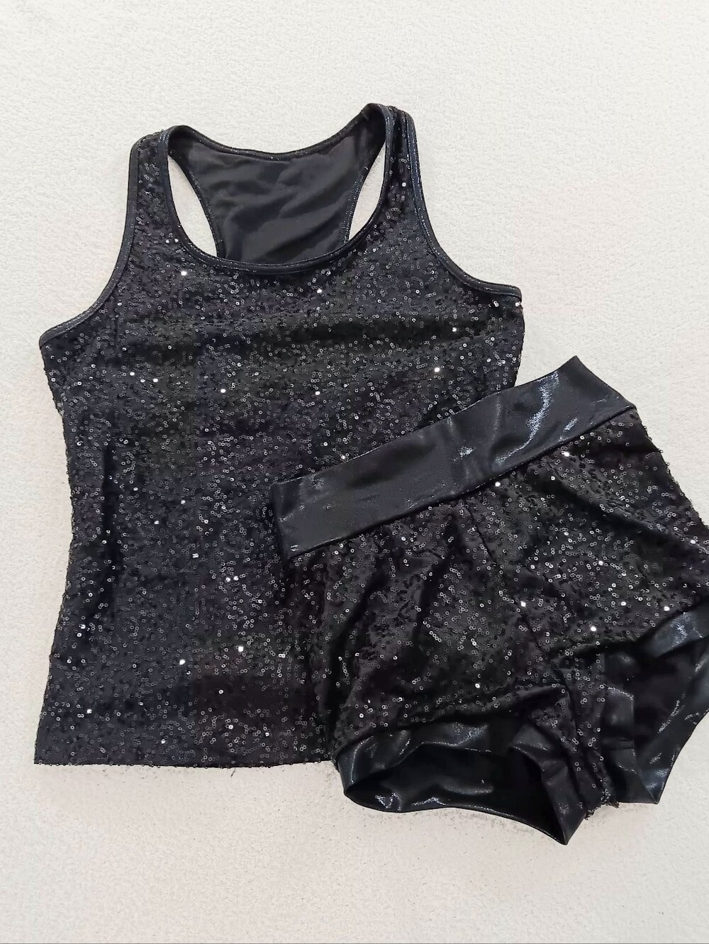 Balera Dancewear Black Sequin Dance costume Set Mix Size LA Top / MA Shorts